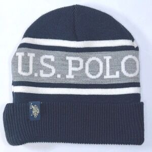 U.S. Polo Assn. Navy Gray Knit Beanie One Size Winter Hat